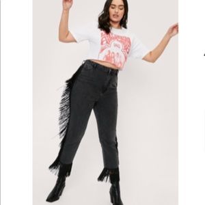 Nasty Gal Plus Size Fringe Detail Straight Leg Jeans